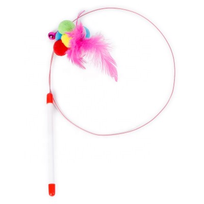 Chinese factory fun kitten cat toy feather bell rod teaser bell play pet toys