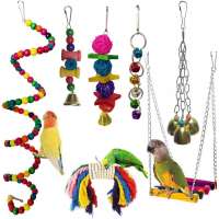 7 Pcs Bird Parrot Toys Colorful Bird Chew Toys Hanging Hammock Swing Perches Bells Toys for Parrots Conures and Other Birds